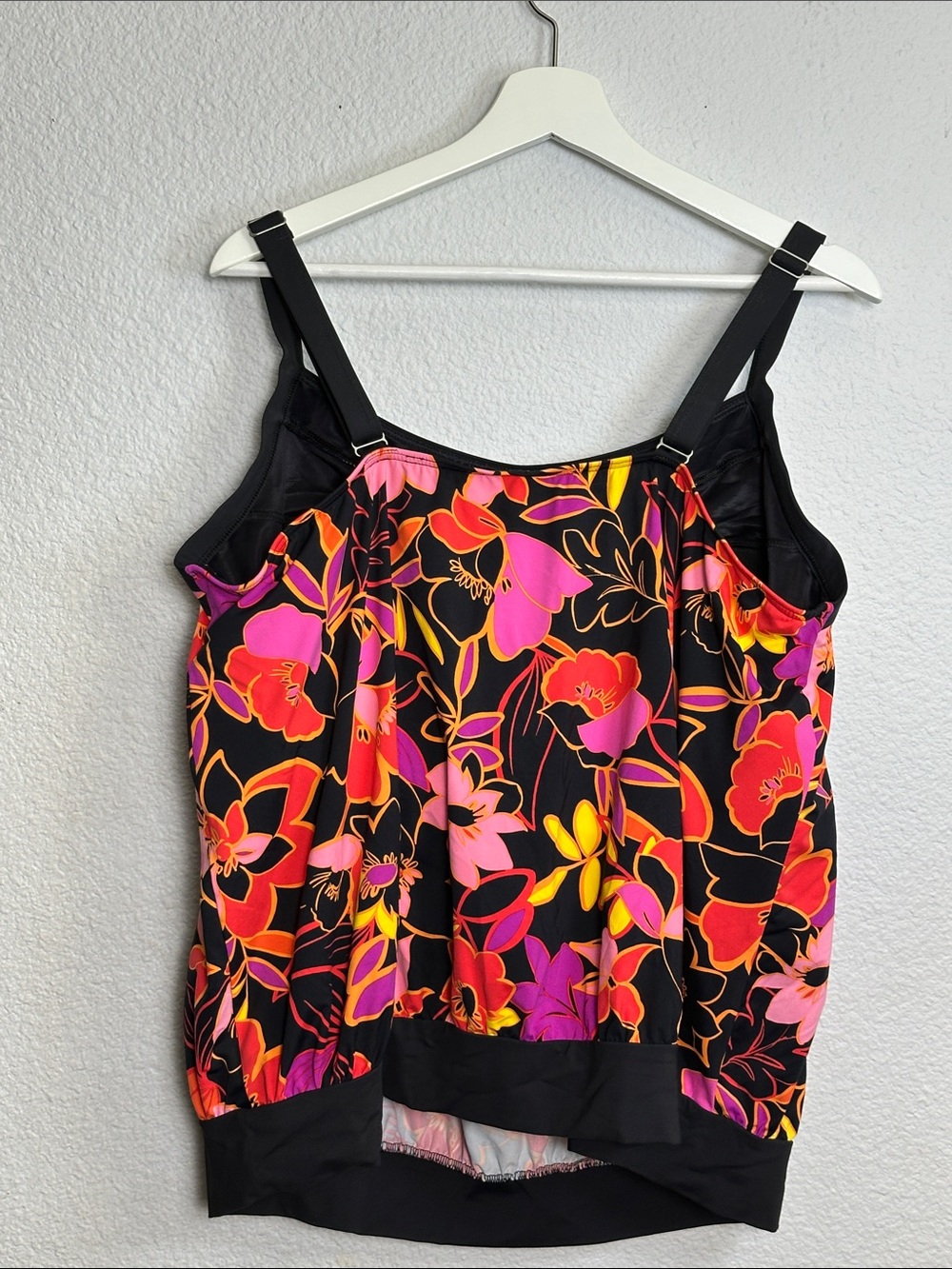 Lands End Tankini Swim Top Black Pink Floral Swimwear Womens Plus Size 24W - Picture 2 of 9